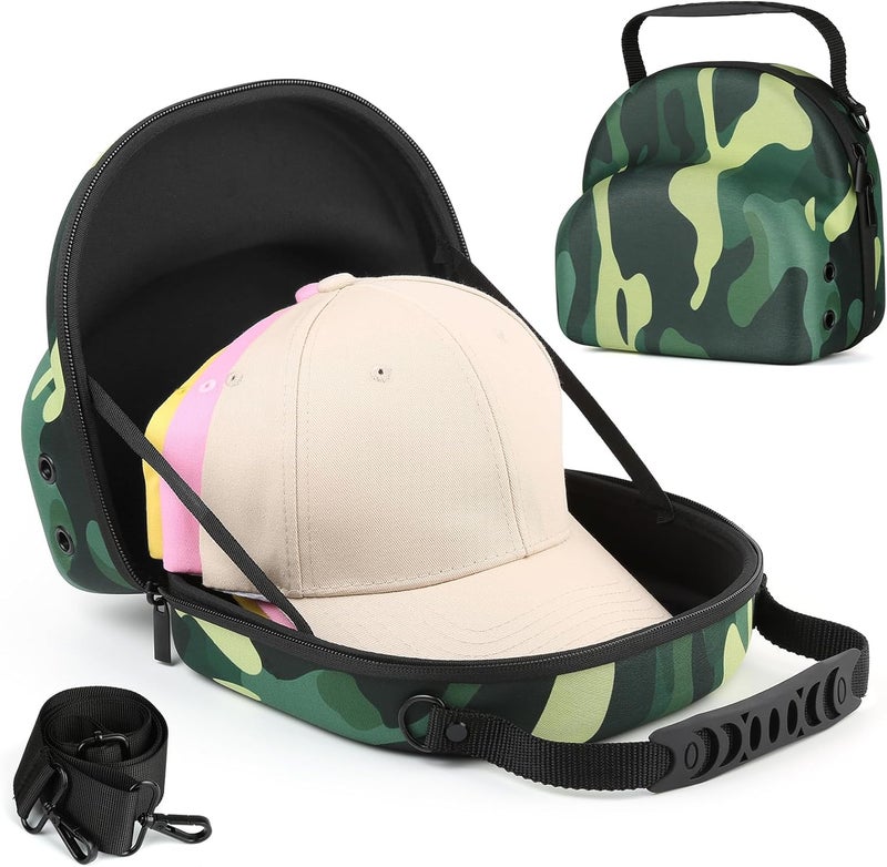 GERMUN Hard baseball hat case, Hat Carrier Travel Case with Adjustable Shoulder Strap, Hat cap case for 3 Baseball Caps - Perfect for Traveling & At-Home Storage (Camo Green) - Image 1